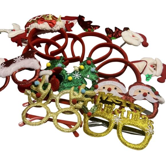 Lot 12 pcs Christmas 6 Headbands & 6 Novelty Glasses New - Picture 2 of 5